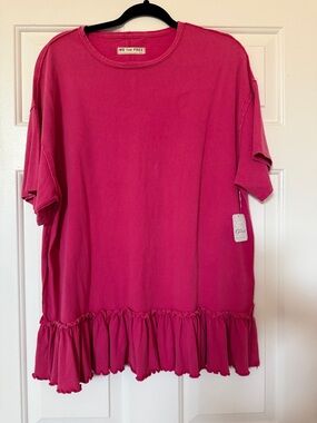 We The Free Fuchsia Ruffled Hem Tee